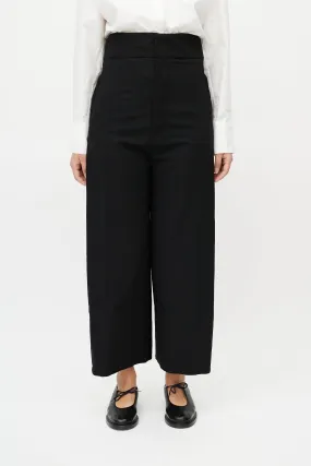Black Wool Wide Leg High Waisted Trousers