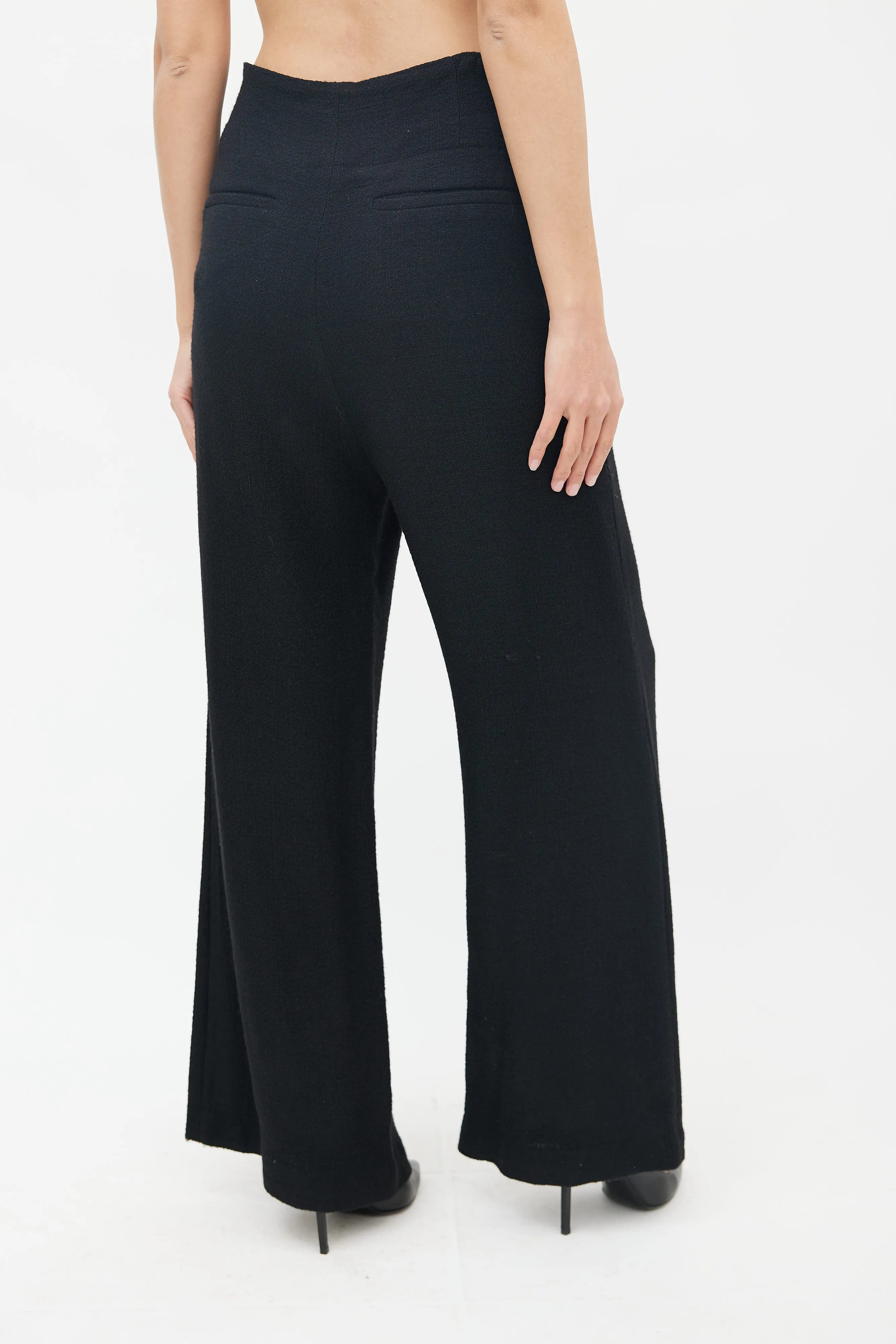Black Wool Wide Leg Trouser