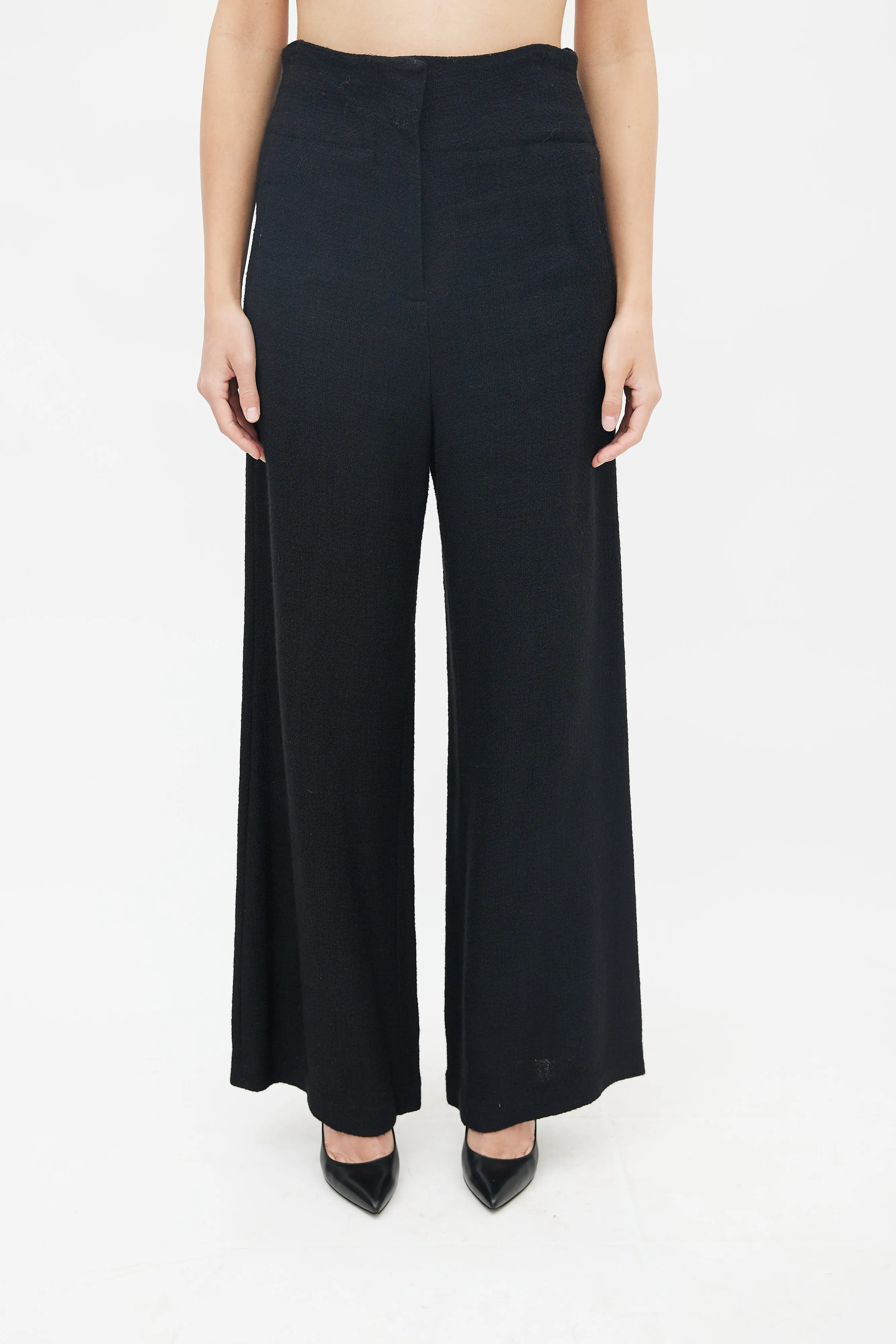 Black Wool Wide Leg Trouser