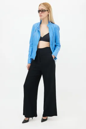 Black Wool Wide Leg Trouser