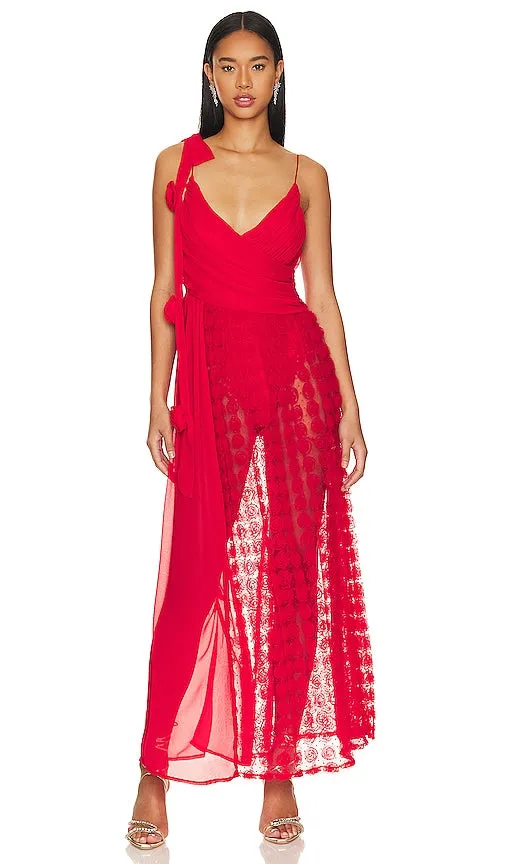 For Love & Lemons Hannah Maxi Dress in Red