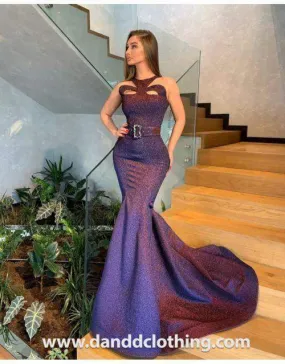 Luxury Evening Dress Blue with Belt