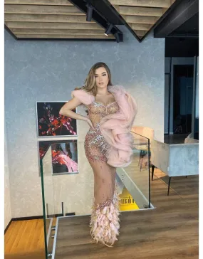 Luxury Evening Gown Pink Ruffles