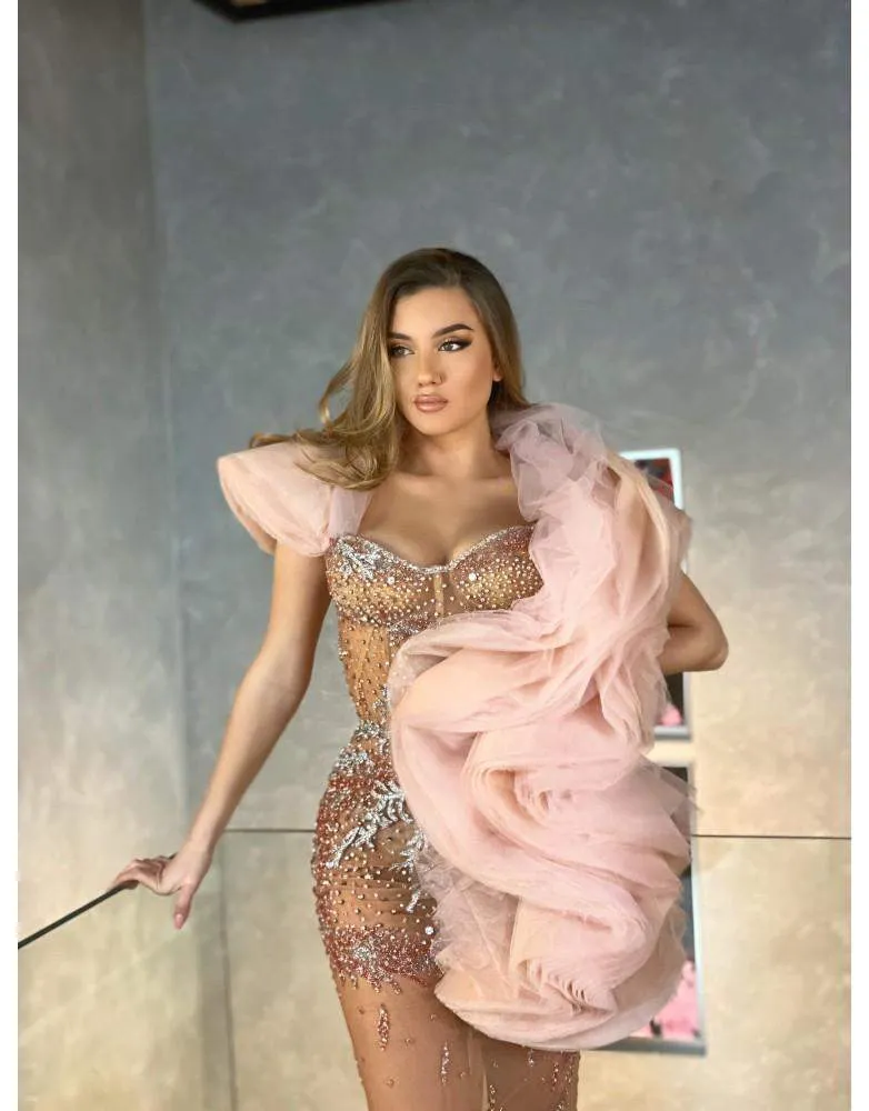 Luxury Evening Gown Pink Ruffles