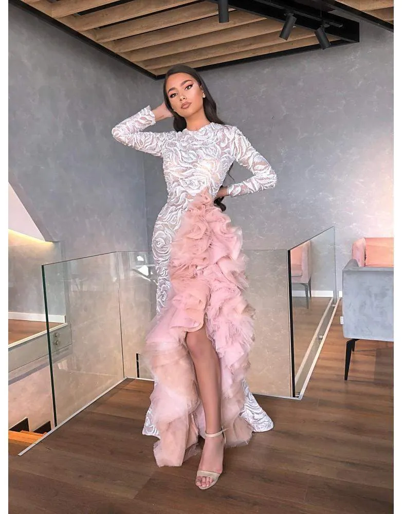 Luxury Evening Gown White and Pink