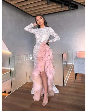 Luxury Evening Gown White and Pink