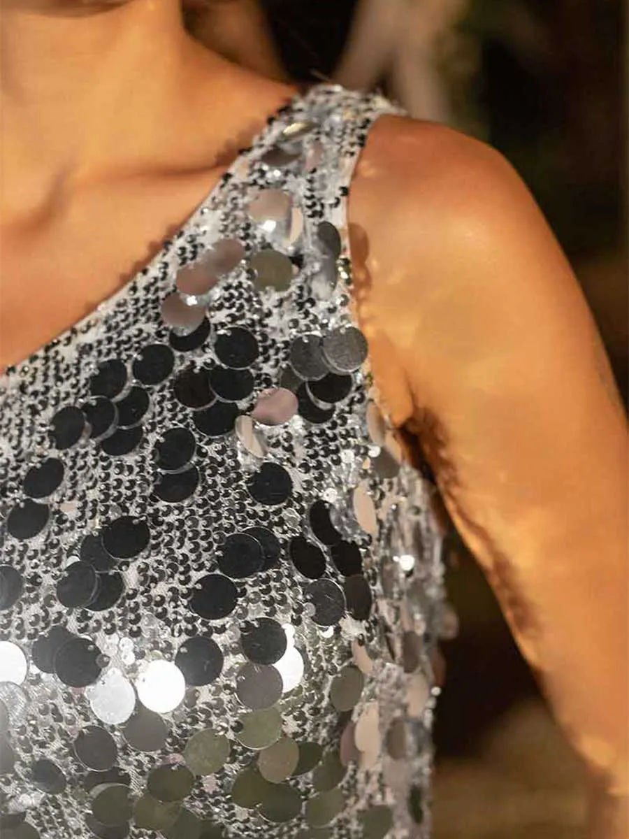 Silver Sequin Mermaid Wedding Dress Rustic Glittering