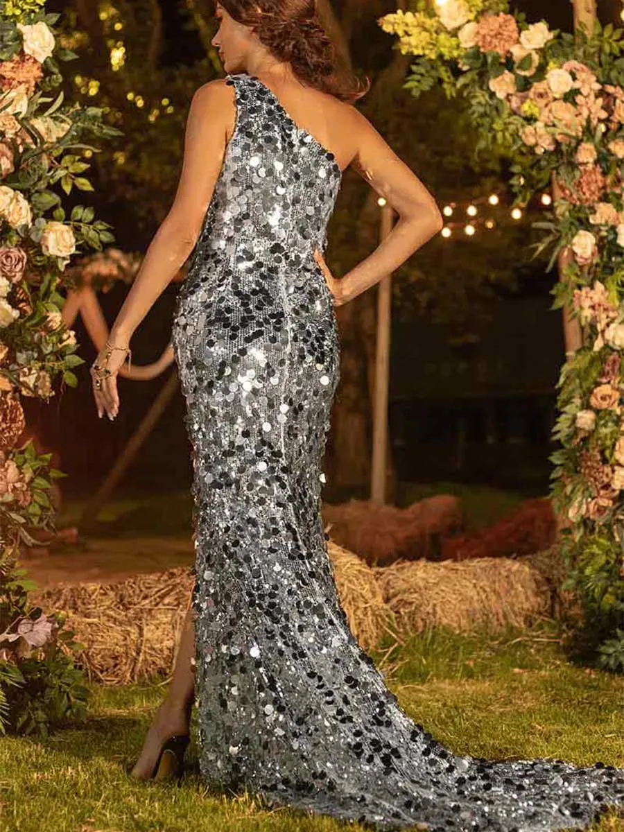 Silver Sequin Mermaid Wedding Dress Rustic Glittering