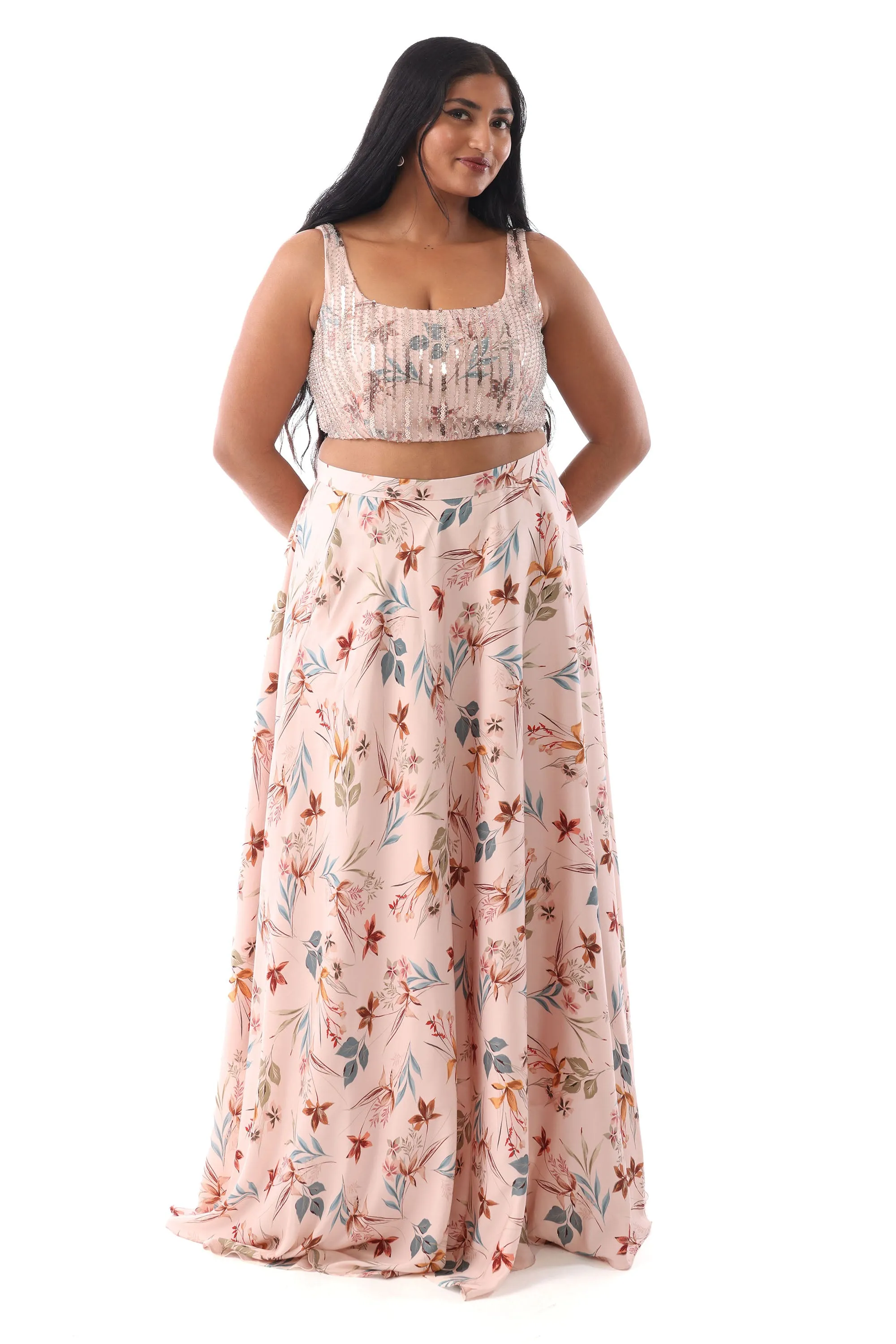 VARELLA Beaded Floral Lehenga Top
